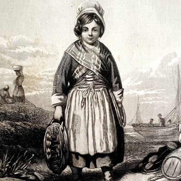 Fisherman's Daughter Engraving 1859 Victorian Nautical Seaside Art DWY5F - Picture 1 of 2